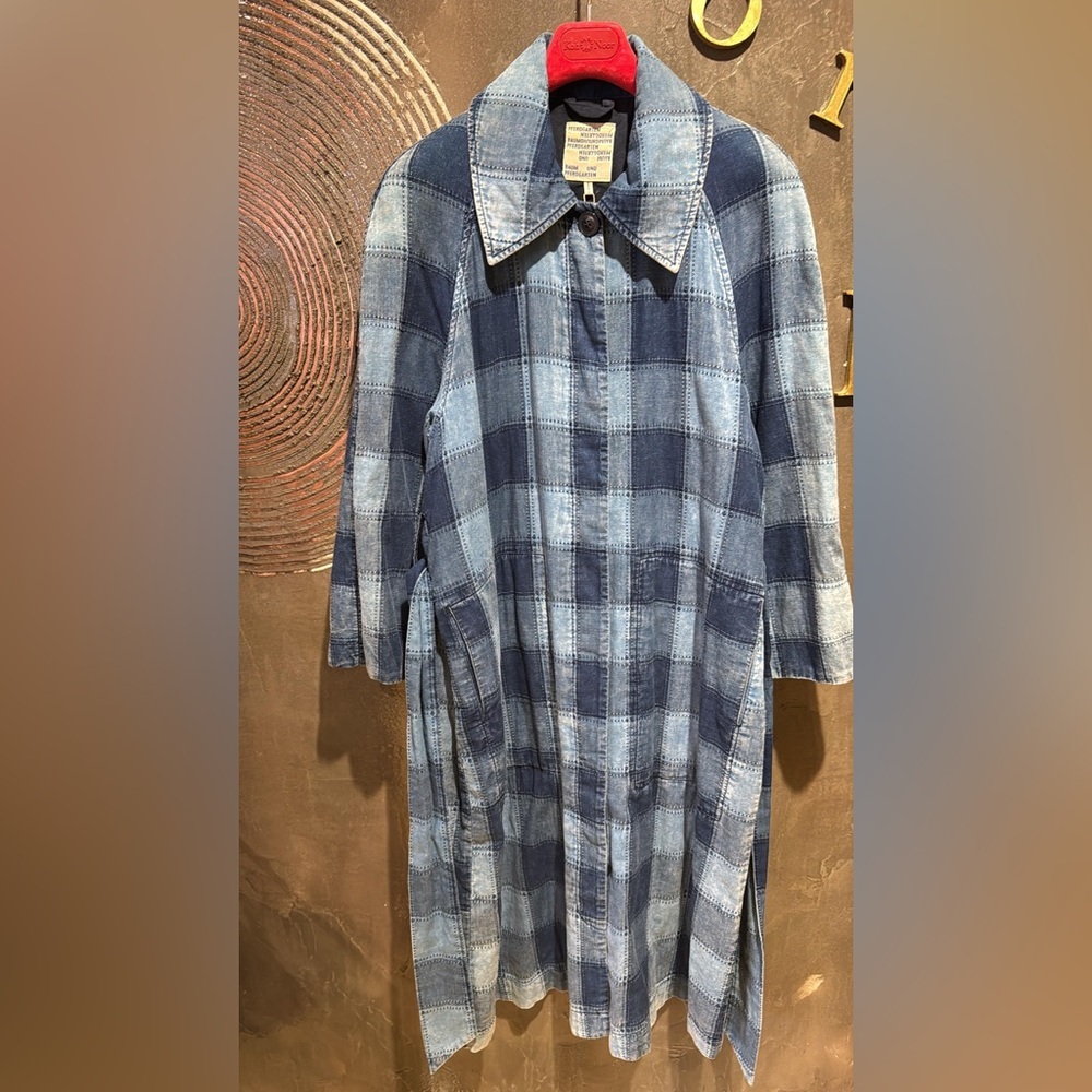 Baum und Pferdgarten blue cotton Coat Worn Indigo Plaid Check Belted EU 34 NWT - Picture 7 of 8